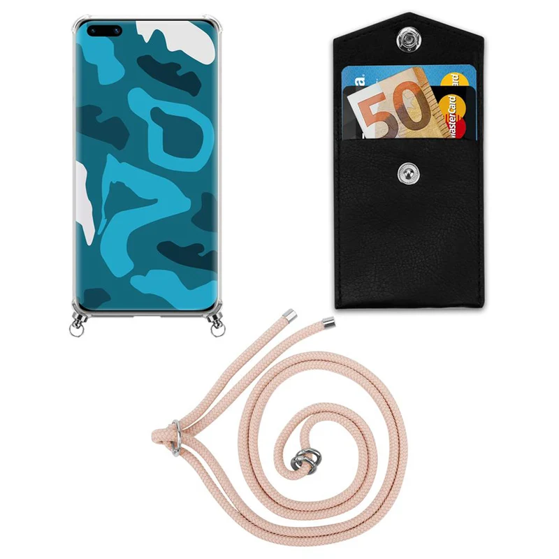 Cadorabo Handy Kette kompatibel mit Huawei P40 Silikon Schutzhülle mit Silbernen Ringen, Kordel Band und abnehmbarem Etui
