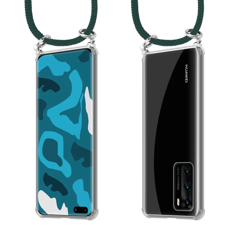 Cadorabo Handy Kette kompatibel mit Huawei P40 Silikon Schutzhülle mit Silbernen Ringen, Kordel Band und abnehmbarem Etui
