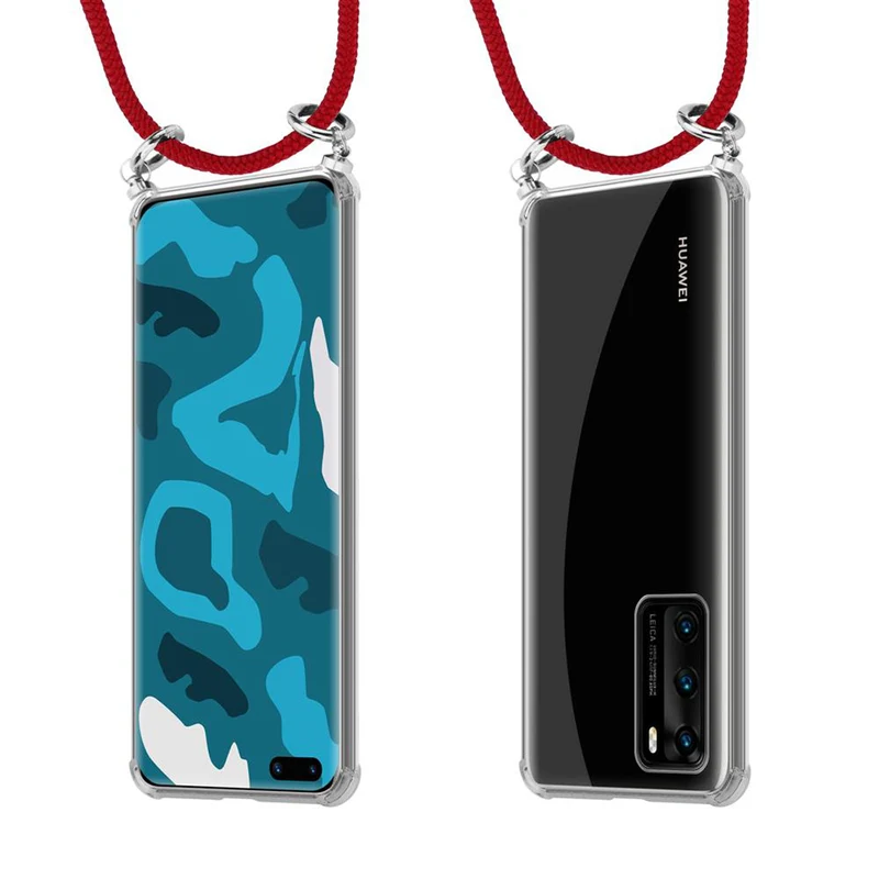 Cadorabo Handy Kette kompatibel mit Huawei P40 Silikon Schutzhülle mit Silbernen Ringen, Kordel Band und abnehmbarem Etui
