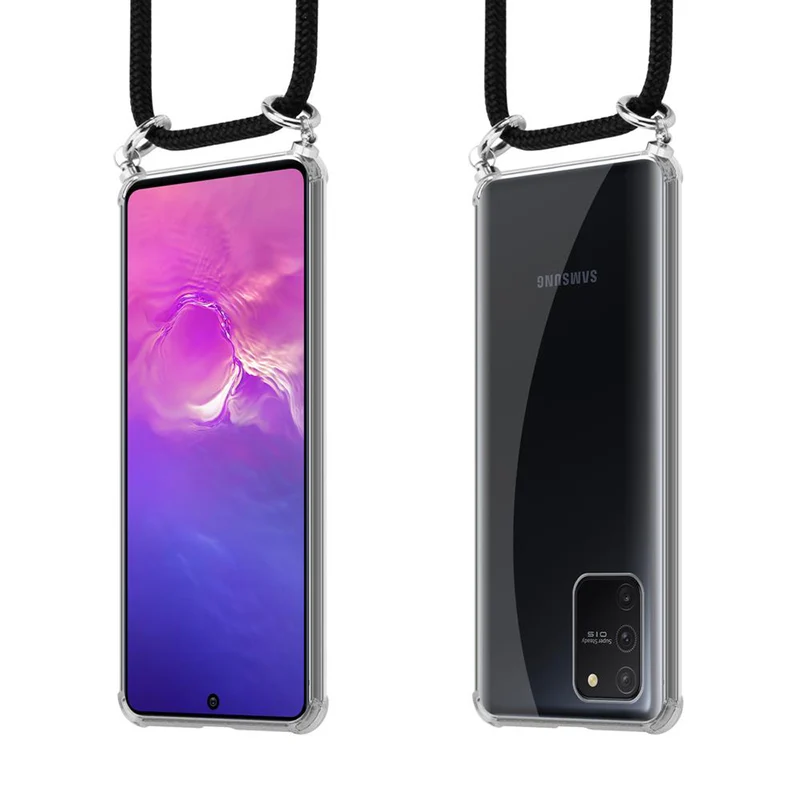 Cadorabo Handy Kette kompatibel mit Samsung Galaxy A91 / S10 LITE / M80s Silikon Schutzhülle mit Silbernen Ringen, Kordel Band und abnehmbarem Etui