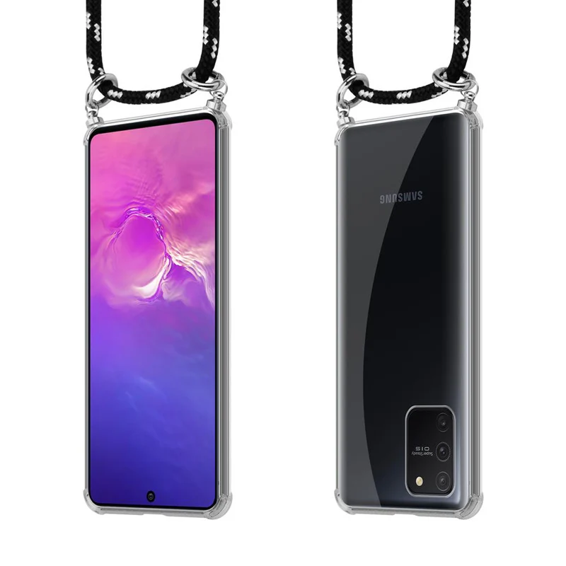 Cadorabo Handy Kette kompatibel mit Samsung Galaxy A91 / S10 LITE / M80s Silikon Schutzhülle mit Silbernen Ringen, Kordel Band und abnehmbarem Etui
