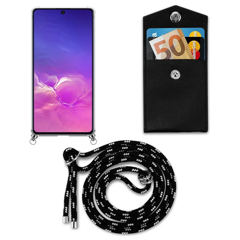 Cadorabo Handy Kette kompatibel mit Samsung Galaxy A91 / S10 LITE / M80s Silikon Schutzhülle mit Silbernen Ringen, Kordel Band und abnehmbarem Etui