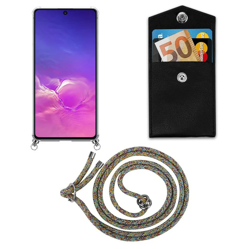 Cadorabo Handy Kette kompatibel mit Samsung Galaxy A91 / S10 LITE / M80s Silikon Schutzhülle mit Silbernen Ringen, Kordel Band und abnehmbarem Etui