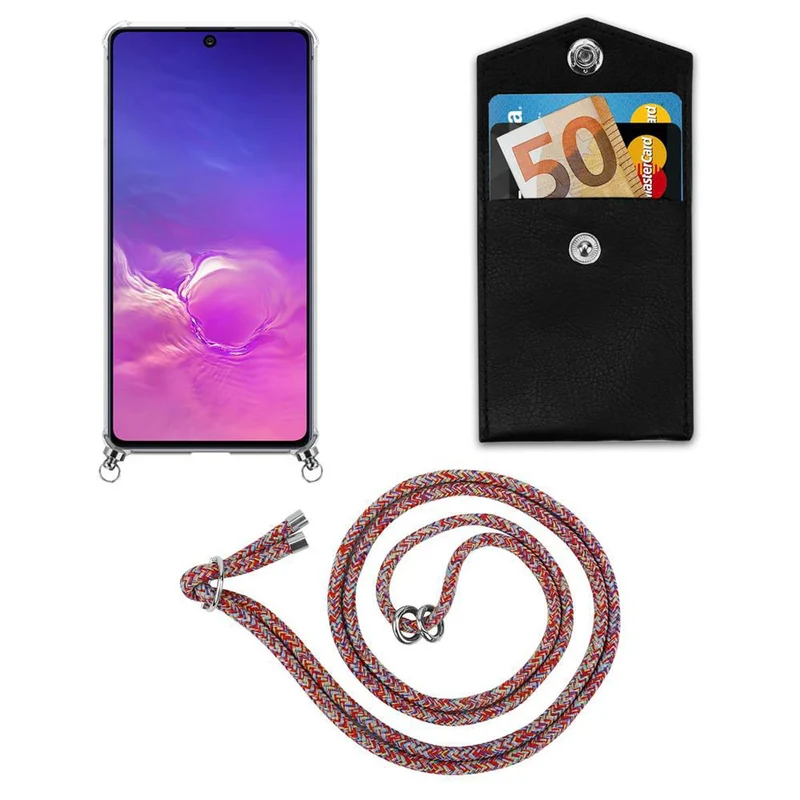 Cadorabo Handy Kette kompatibel mit Samsung Galaxy A91 / S10 LITE / M80s Silikon Schutzhülle mit Silbernen Ringen, Kordel Band und abnehmbarem Etui