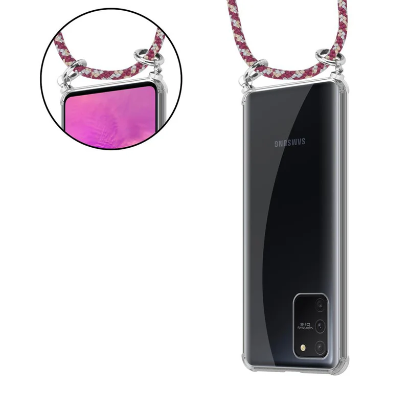 Cadorabo Handy Kette kompatibel mit Samsung Galaxy A91 / S10 LITE / M80s Silikon Schutzhülle mit Silbernen Ringen, Kordel Band und abnehmbarem Etui