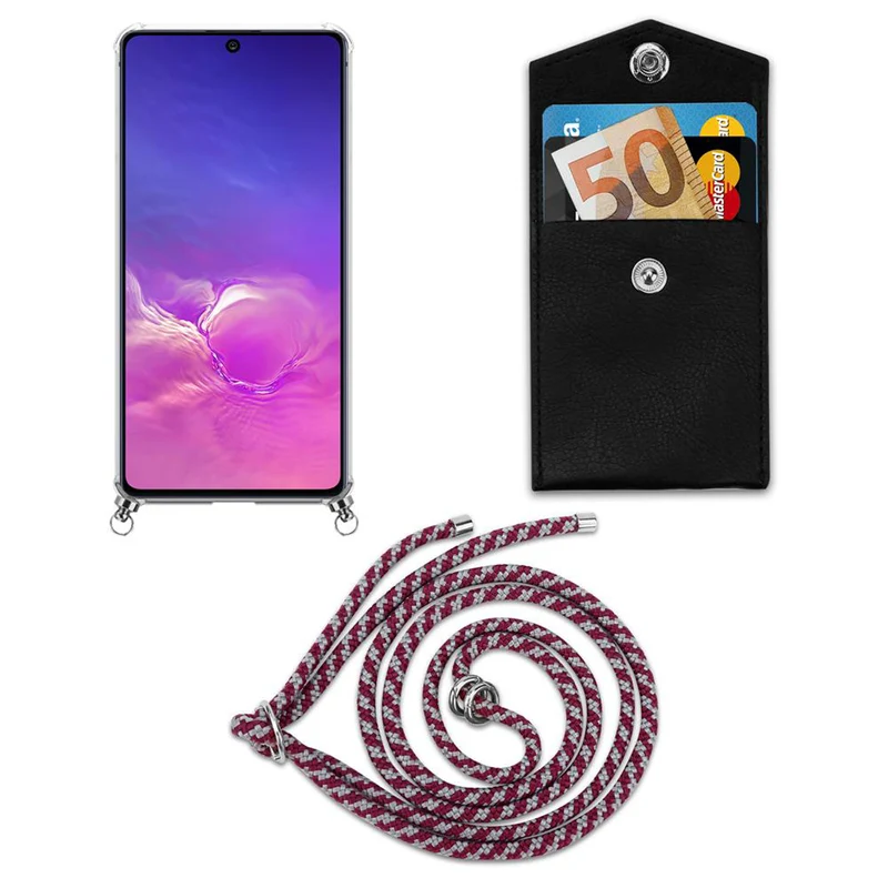 Cadorabo Handy Kette kompatibel mit Samsung Galaxy A91 / S10 LITE / M80s Silikon Schutzhülle mit Silbernen Ringen, Kordel Band und abnehmbarem Etui