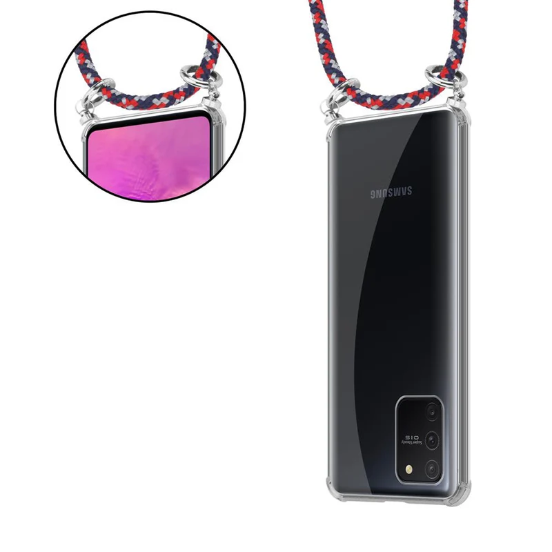 Cadorabo Handy Kette kompatibel mit Samsung Galaxy A91 / S10 LITE / M80s Silikon Schutzhülle mit Silbernen Ringen, Kordel Band und abnehmbarem Etui