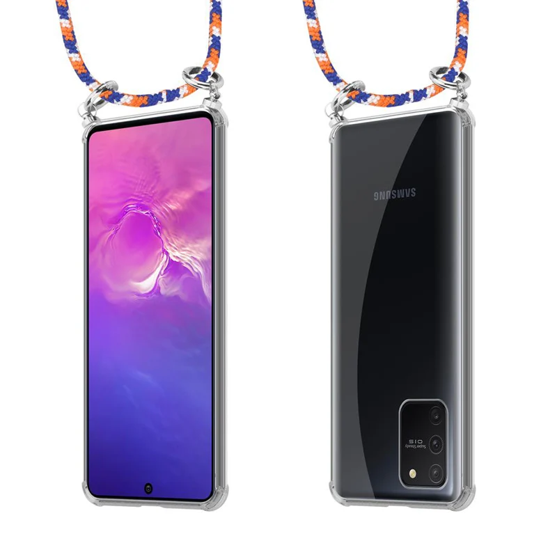 Cadorabo Handy Kette kompatibel mit Samsung Galaxy A91 / S10 LITE / M80s Silikon Schutzhülle mit Silbernen Ringen, Kordel Band und abnehmbarem Etui