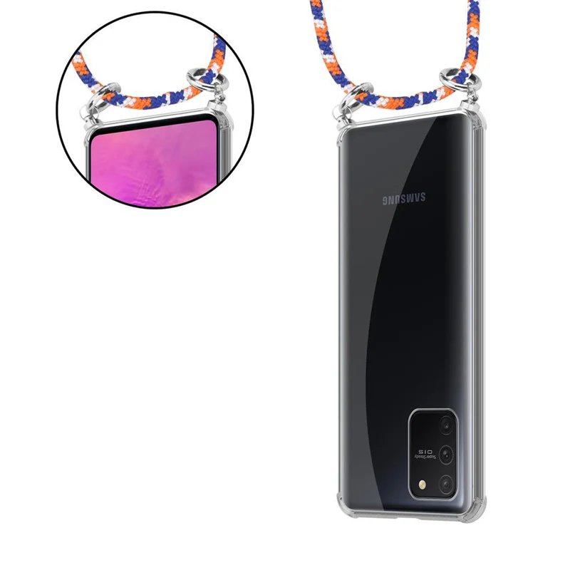 Cadorabo Handy Kette kompatibel mit Samsung Galaxy A91 / S10 LITE / M80s Silikon Schutzhülle mit Silbernen Ringen, Kordel Band und abnehmbarem Etui