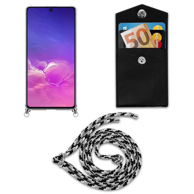 Cadorabo Handy Kette kompatibel mit Samsung Galaxy A91 / S10 LITE / M80s Silikon Schutzhülle mit Silbernen Ringen, Kordel Band und abnehmbarem Etui
