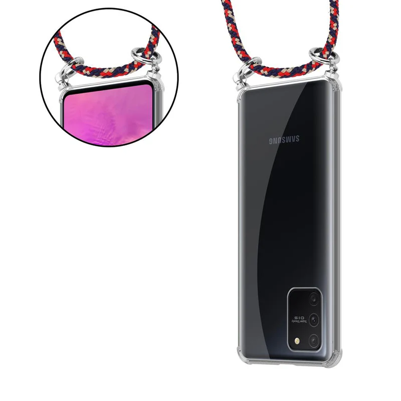 Cadorabo Handy Kette kompatibel mit Samsung Galaxy A91 / S10 LITE / M80s Silikon Schutzhülle mit Silbernen Ringen, Kordel Band und abnehmbarem Etui