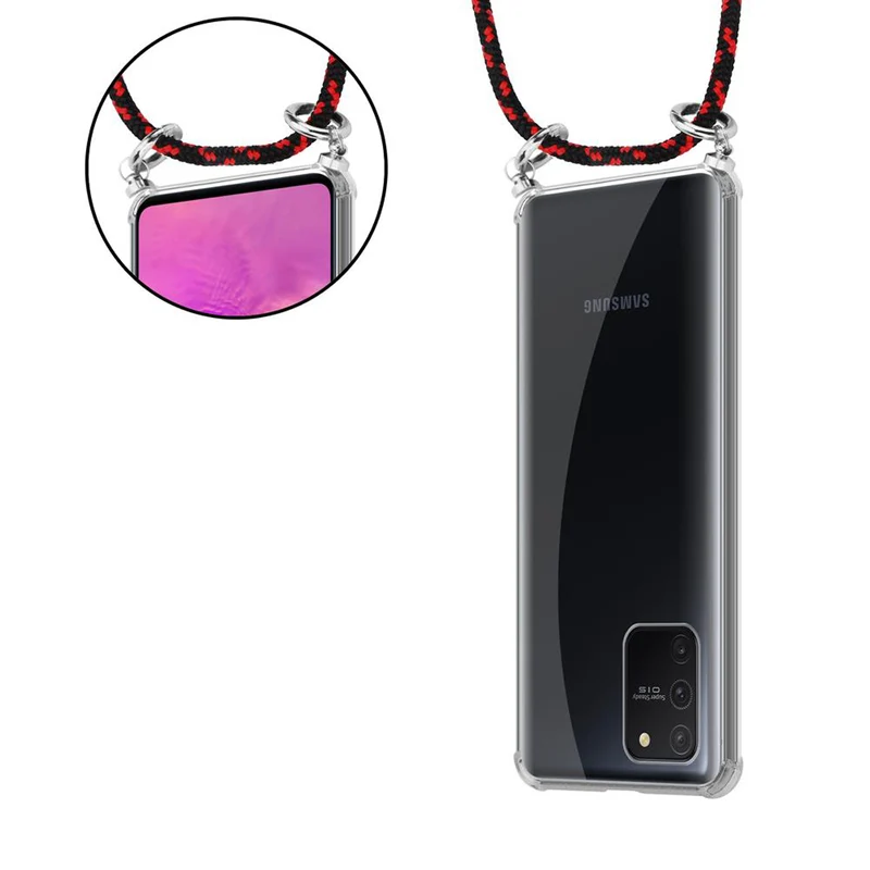 Cadorabo Handy Kette kompatibel mit Samsung Galaxy A91 / S10 LITE / M80s Silikon Schutzhülle mit Silbernen Ringen, Kordel Band und abnehmbarem Etui