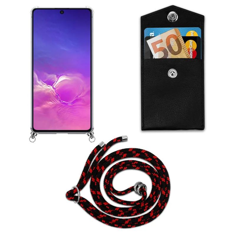 Cadorabo Handy Kette kompatibel mit Samsung Galaxy A91 / S10 LITE / M80s Silikon Schutzhülle mit Silbernen Ringen, Kordel Band und abnehmbarem Etui