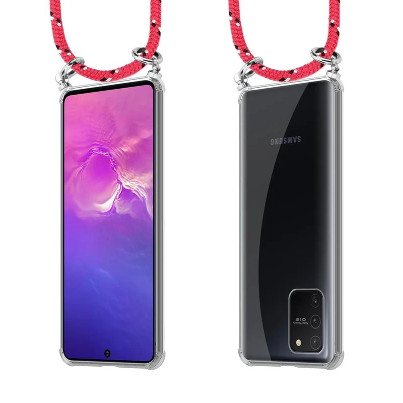 Cadorabo Handy Kette kompatibel mit Samsung Galaxy A91 / S10 LITE / M80s Silikon Schutzhülle mit Silbernen Ringen, Kordel Band und abnehmbarem Etui