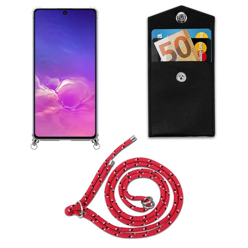 Cadorabo Handy Kette kompatibel mit Samsung Galaxy A91 / S10 LITE / M80s Silikon Schutzhülle mit Silbernen Ringen, Kordel Band und abnehmbarem Etui