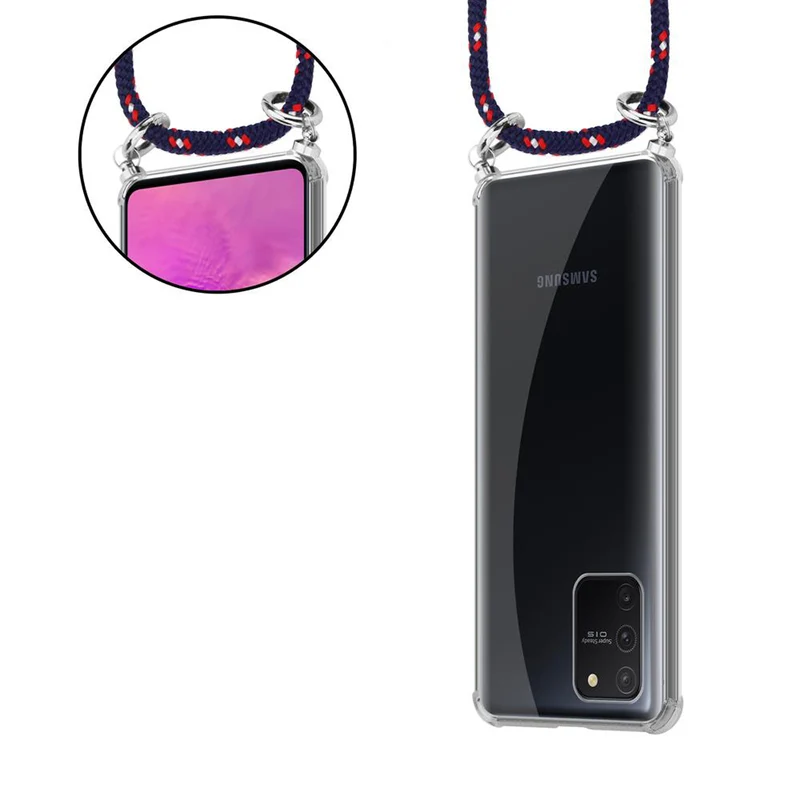 Cadorabo Handy Kette kompatibel mit Samsung Galaxy A91 / S10 LITE / M80s Silikon Schutzhülle mit Silbernen Ringen, Kordel Band und abnehmbarem Etui