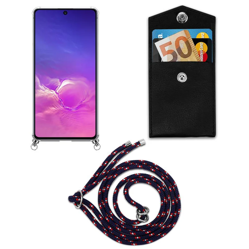 Cadorabo Handy Kette kompatibel mit Samsung Galaxy A91 / S10 LITE / M80s Silikon Schutzhülle mit Silbernen Ringen, Kordel Band und abnehmbarem Etui