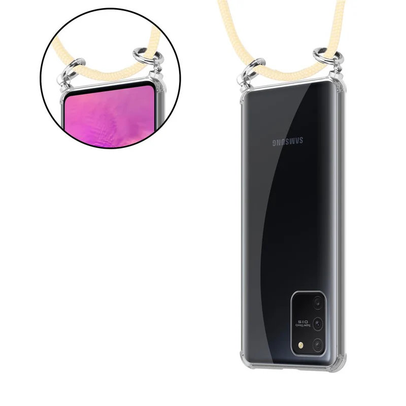 Cadorabo Handy Kette kompatibel mit Samsung Galaxy A91 / S10 LITE / M80s Silikon Schutzhülle mit Silbernen Ringen, Kordel Band und abnehmbarem Etui