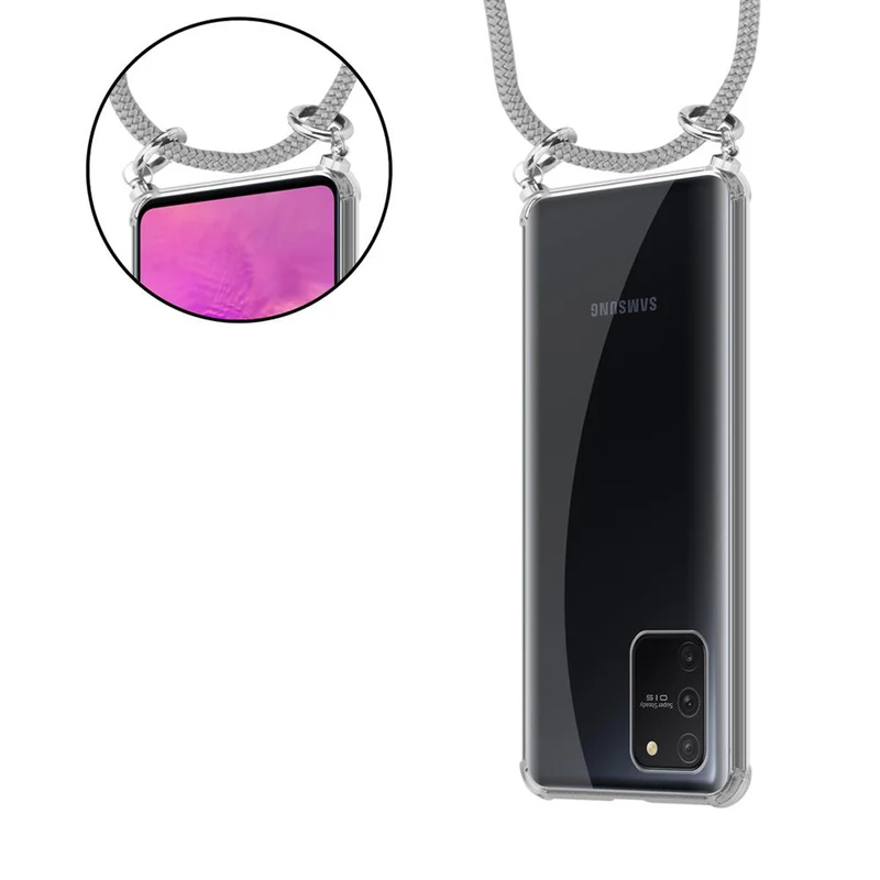 Cadorabo Handy Kette kompatibel mit Samsung Galaxy A91 / S10 LITE / M80s Silikon Schutzhülle mit Silbernen Ringen, Kordel Band und abnehmbarem Etui