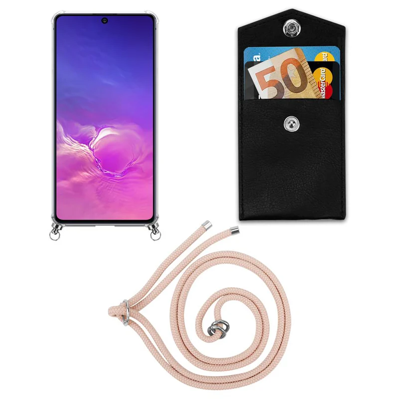 Cadorabo Handy Kette kompatibel mit Samsung Galaxy A91 / S10 LITE / M80s Silikon Schutzhülle mit Silbernen Ringen, Kordel Band und abnehmbarem Etui
