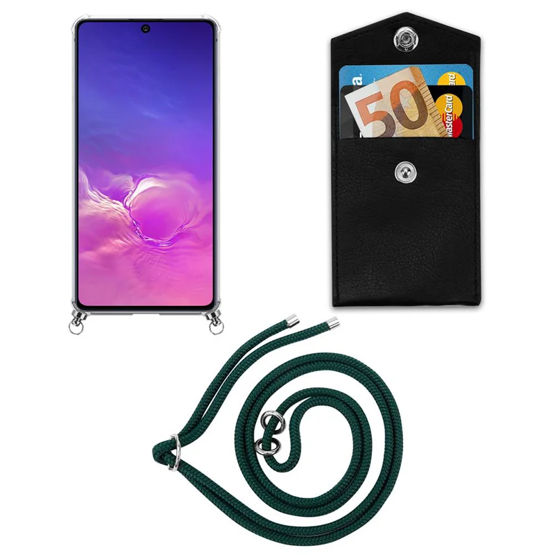 Cadorabo Handy Kette kompatibel mit Samsung Galaxy A91 / S10 LITE / M80s Silikon Schutzhülle mit Silbernen Ringen, Kordel Band und abnehmbarem Etui
