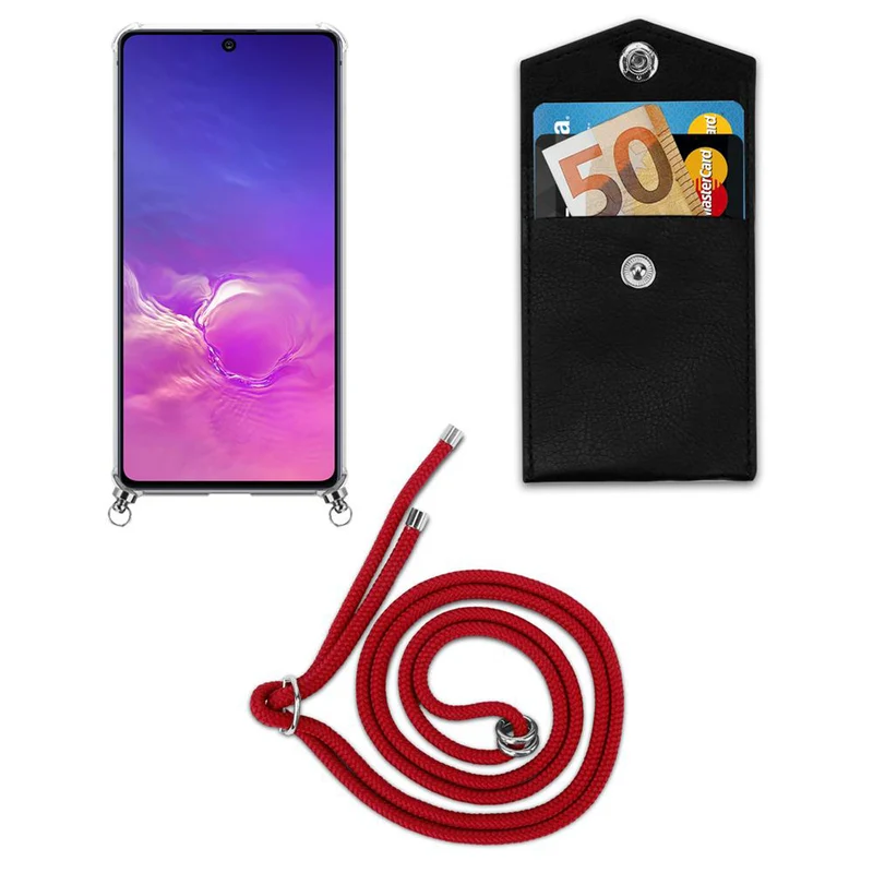 Cadorabo Handy Kette kompatibel mit Samsung Galaxy A91 / S10 LITE / M80s Silikon Schutzhülle mit Silbernen Ringen, Kordel Band und abnehmbarem Etui