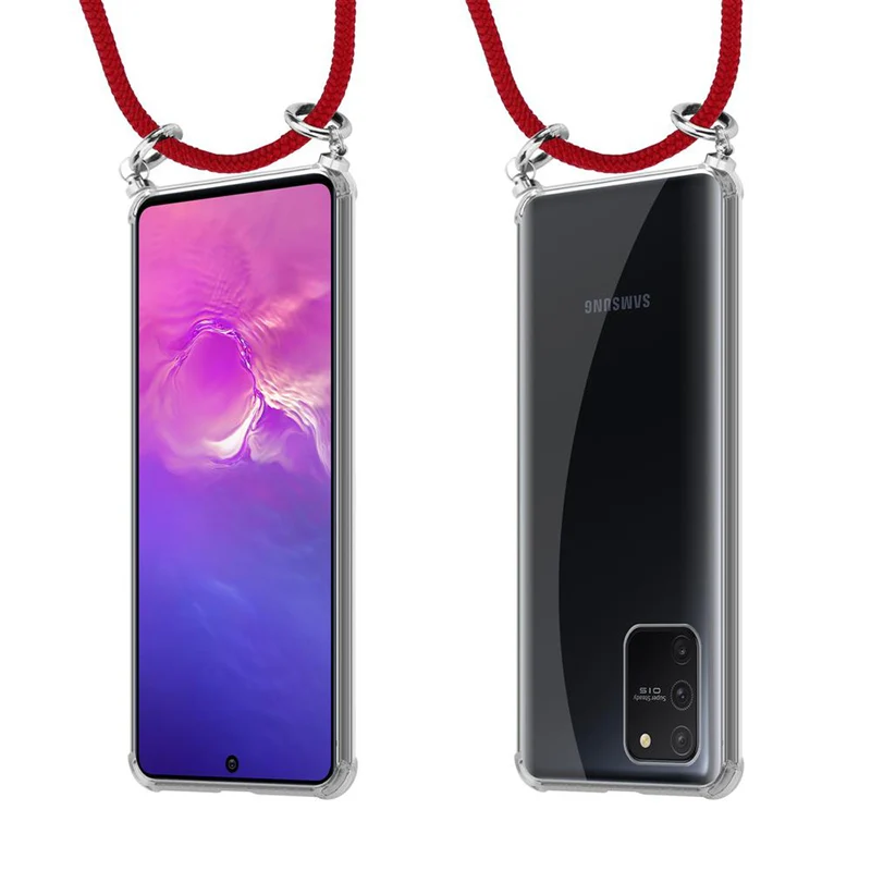 Cadorabo Handy Kette kompatibel mit Samsung Galaxy A91 / S10 LITE / M80s Silikon Schutzhülle mit Silbernen Ringen, Kordel Band und abnehmbarem Etui