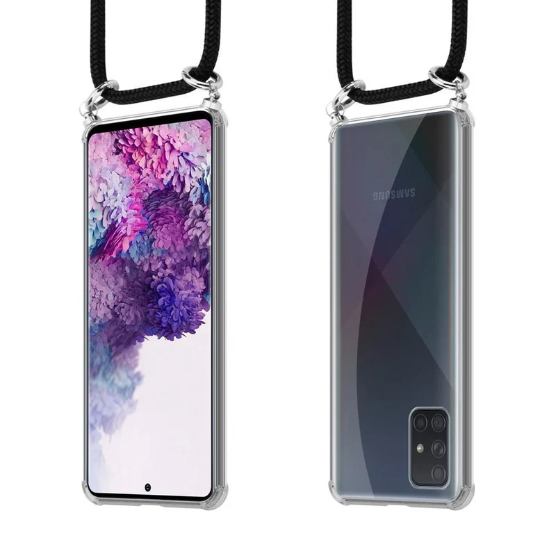 Cadorabo Handy Kette kompatibel mit Samsung Galaxy A71 4G Silikon Schutzhülle mit Silbernen Ringen, Kordel Band und abnehmbarem Etui
