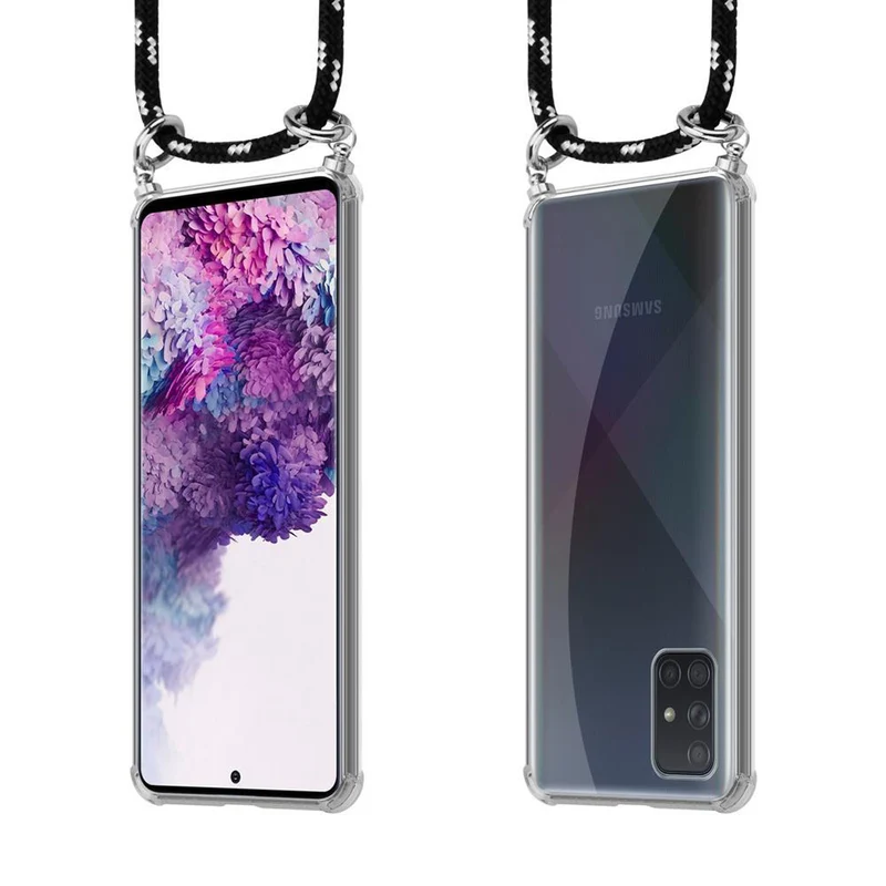 Cadorabo Handy Kette kompatibel mit Samsung Galaxy A71 4G Silikon Schutzhülle mit Silbernen Ringen, Kordel Band und abnehmbarem Etui