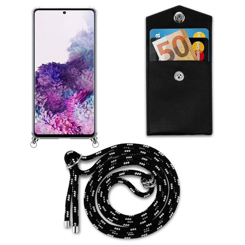 Cadorabo Handy Kette kompatibel mit Samsung Galaxy A71 4G Silikon Schutzhülle mit Silbernen Ringen, Kordel Band und abnehmbarem Etui