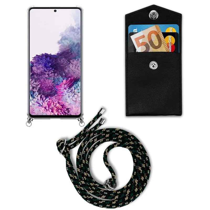 Cadorabo Handy Kette kompatibel mit Samsung Galaxy A71 4G Silikon Schutzhülle mit Silbernen Ringen, Kordel Band und abnehmbarem Etui
