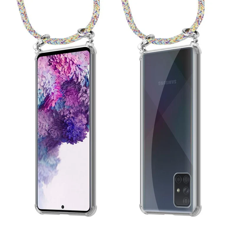 Cadorabo Handy Kette kompatibel mit Samsung Galaxy A71 4G Silikon Schutzhülle mit Silbernen Ringen, Kordel Band und abnehmbarem Etui