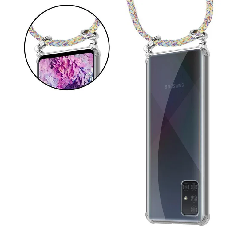 Cadorabo Handy Kette kompatibel mit Samsung Galaxy A71 4G Silikon Schutzhülle mit Silbernen Ringen, Kordel Band und abnehmbarem Etui