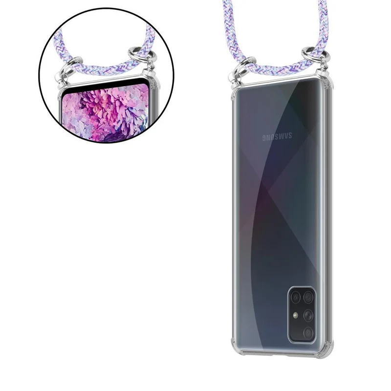 Cadorabo Handy Kette kompatibel mit Samsung Galaxy A71 4G Silikon Schutzhülle mit Silbernen Ringen, Kordel Band und abnehmbarem Etui