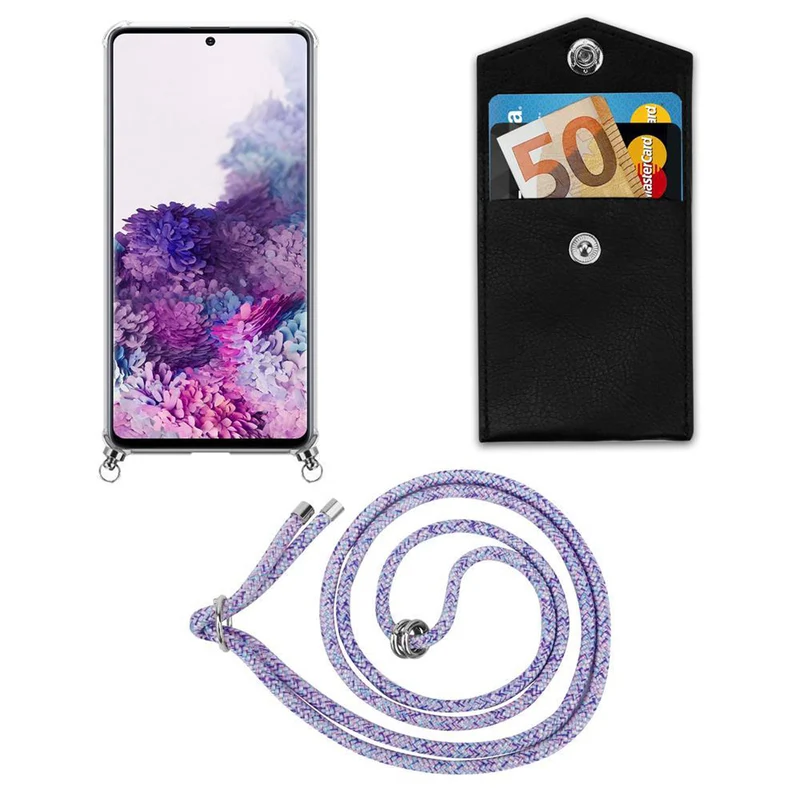 Cadorabo Handy Kette kompatibel mit Samsung Galaxy A71 4G Silikon Schutzhülle mit Silbernen Ringen, Kordel Band und abnehmbarem Etui