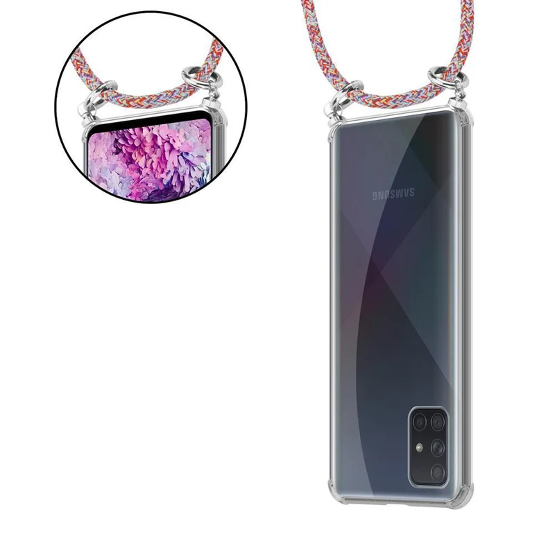 Cadorabo Handy Kette kompatibel mit Samsung Galaxy A71 4G Silikon Schutzhülle mit Silbernen Ringen, Kordel Band und abnehmbarem Etui