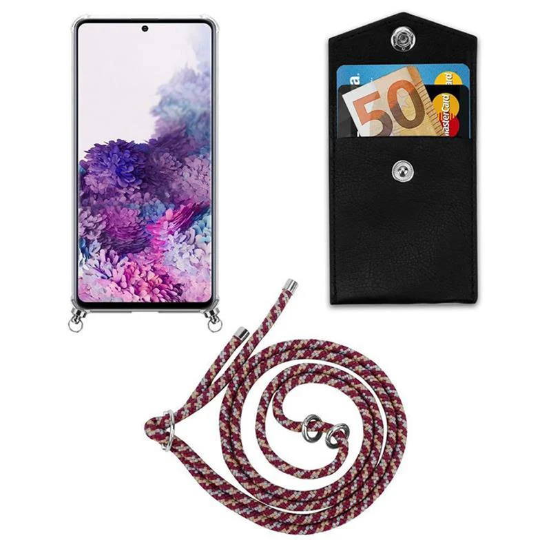 Cadorabo Handy Kette kompatibel mit Samsung Galaxy A71 4G Silikon Schutzhülle mit Silbernen Ringen, Kordel Band und abnehmbarem Etui