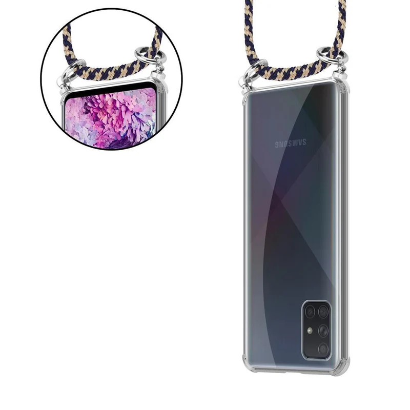 Cadorabo Handy Kette kompatibel mit Samsung Galaxy A71 4G Silikon Schutzhülle mit Silbernen Ringen, Kordel Band und abnehmbarem Etui
