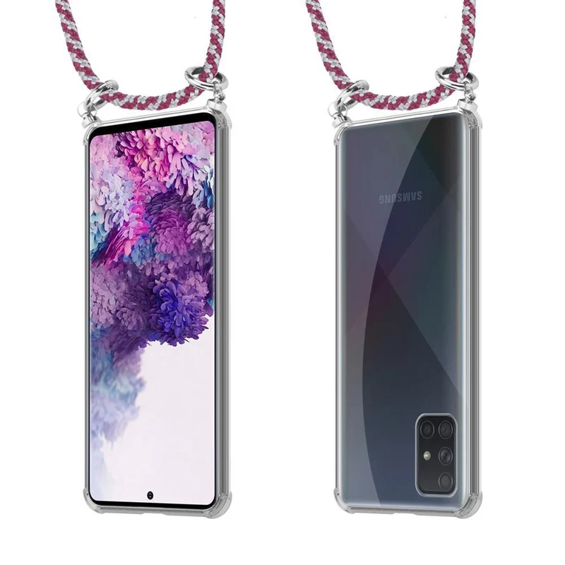Cadorabo Handy Kette kompatibel mit Samsung Galaxy A71 4G Silikon Schutzhülle mit Silbernen Ringen, Kordel Band und abnehmbarem Etui