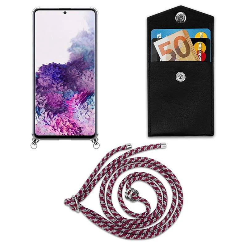 Cadorabo Handy Kette kompatibel mit Samsung Galaxy A71 4G Silikon Schutzhülle mit Silbernen Ringen, Kordel Band und abnehmbarem Etui