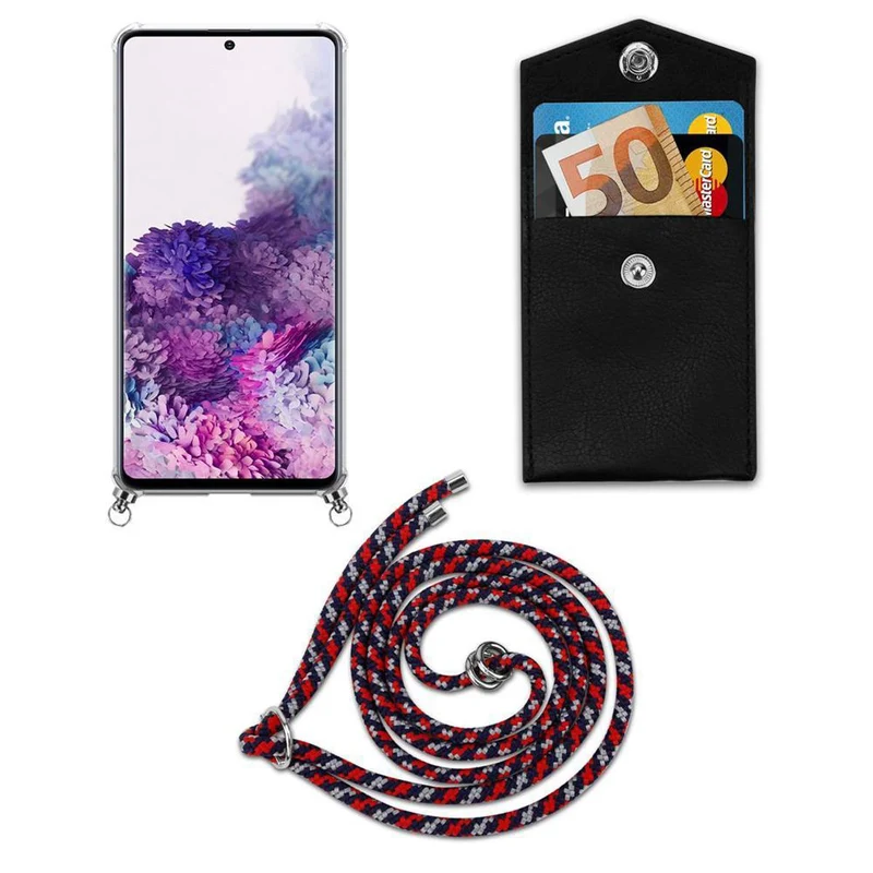 Cadorabo Handy Kette kompatibel mit Samsung Galaxy A71 4G Silikon Schutzhülle mit Silbernen Ringen, Kordel Band und abnehmbarem Etui