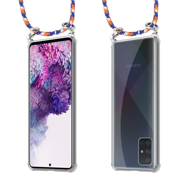 Cadorabo Handy Kette kompatibel mit Samsung Galaxy A71 4G Silikon Schutzhülle mit Silbernen Ringen, Kordel Band und abnehmbarem Etui