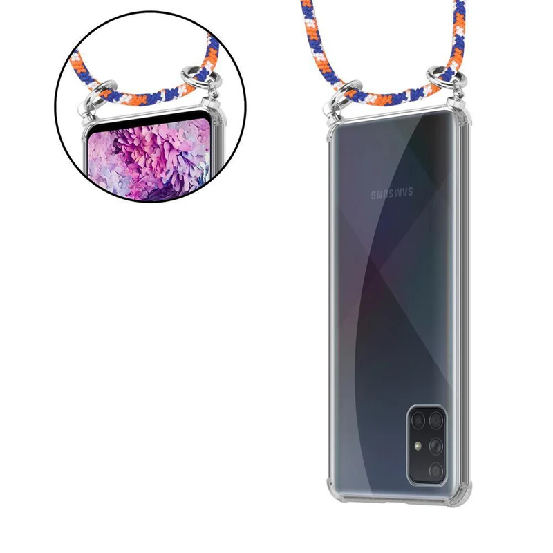 Cadorabo Handy Kette kompatibel mit Samsung Galaxy A71 4G Silikon Schutzhülle mit Silbernen Ringen, Kordel Band und abnehmbarem Etui