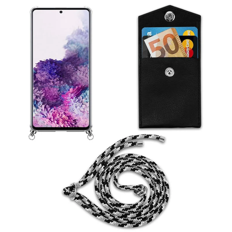 Cadorabo Handy Kette kompatibel mit Samsung Galaxy A71 4G Silikon Schutzhülle mit Silbernen Ringen, Kordel Band und abnehmbarem Etui