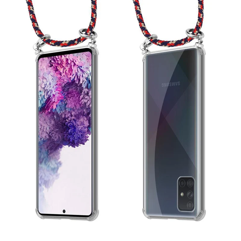 Cadorabo Handy Kette kompatibel mit Samsung Galaxy A71 4G Silikon Schutzhülle mit Silbernen Ringen, Kordel Band und abnehmbarem Etui