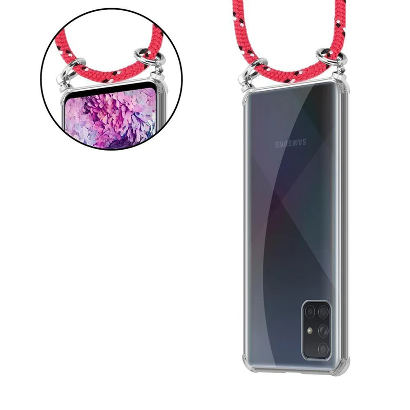 Cadorabo Handy Kette kompatibel mit Samsung Galaxy A71 4G Silikon Schutzhülle mit Silbernen Ringen, Kordel Band und abnehmbarem Etui