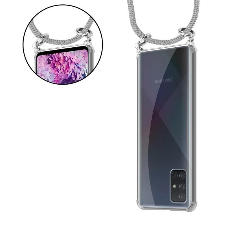 Cadorabo Handy Kette kompatibel mit Samsung Galaxy A71 4G Silikon Schutzhülle mit Silbernen Ringen, Kordel Band und abnehmbarem Etui