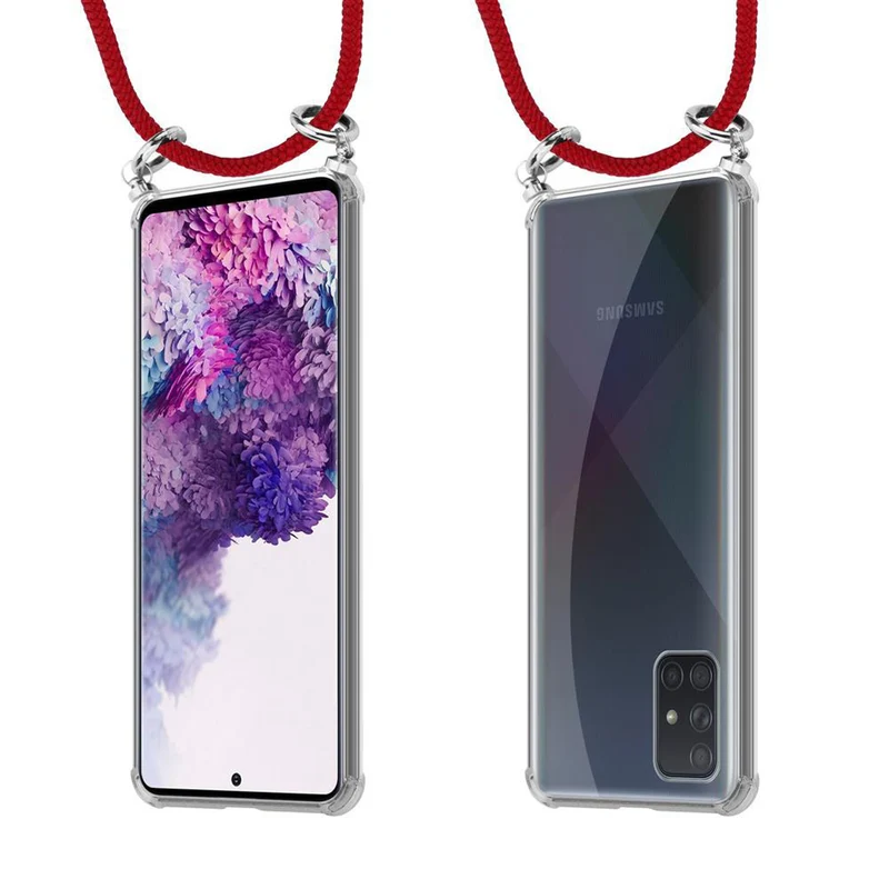 Cadorabo Handy Kette kompatibel mit Samsung Galaxy A71 4G Silikon Schutzhülle mit Silbernen Ringen, Kordel Band und abnehmbarem Etui