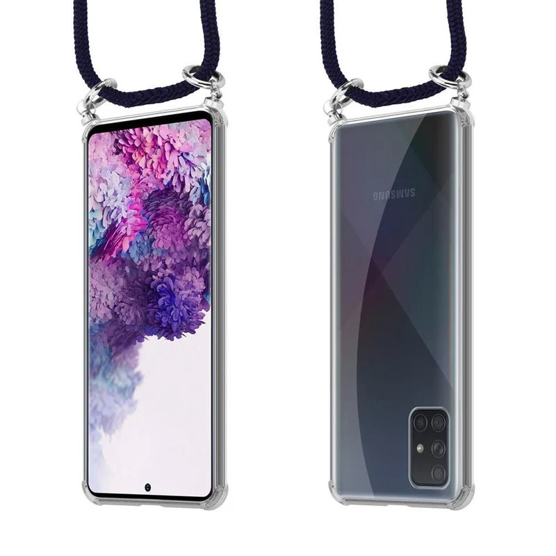 Cadorabo Handy Kette kompatibel mit Samsung Galaxy A71 4G Silikon Schutzhülle mit Silbernen Ringen, Kordel Band und abnehmbarem Etui