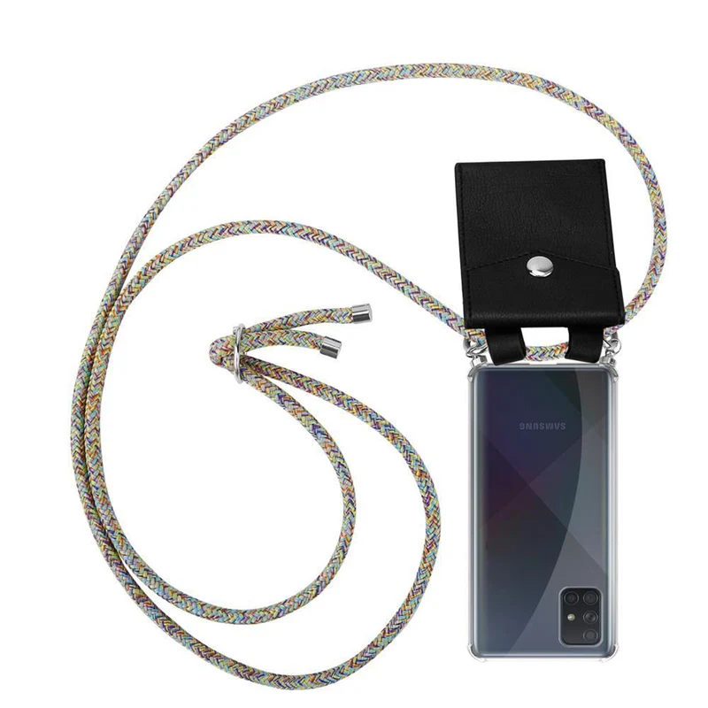 Cadorabo Handy Kette kompatibel mit Samsung Galaxy A51 4G / M40s Silikon Schutzhülle mit Silbernen Ringen, Kordel Band und abnehmbarem Etui